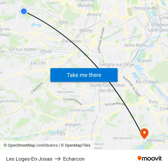 Les Loges-En-Josas to Echarcon map