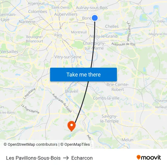 Les Pavillons-Sous-Bois to Echarcon map
