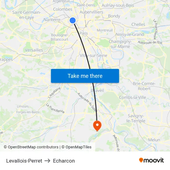 Levallois-Perret to Echarcon map