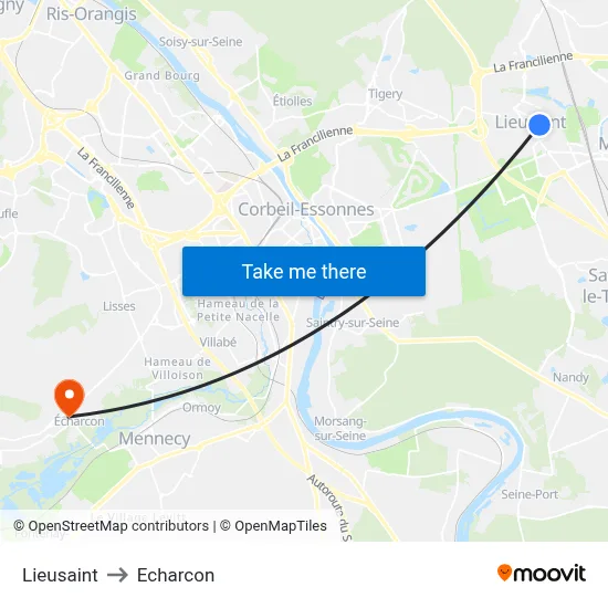 Lieusaint to Echarcon map