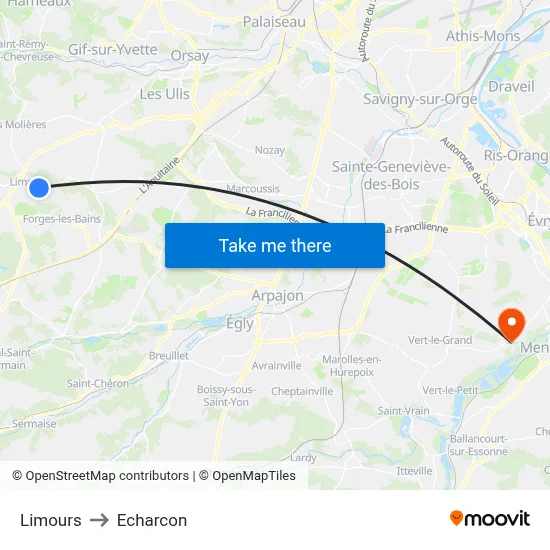 Limours to Echarcon map