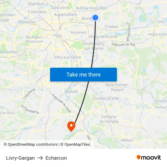 Livry-Gargan to Echarcon map