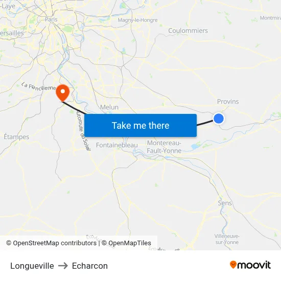 Longueville to Echarcon map