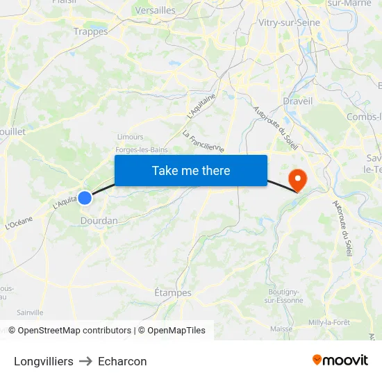 Longvilliers to Echarcon map