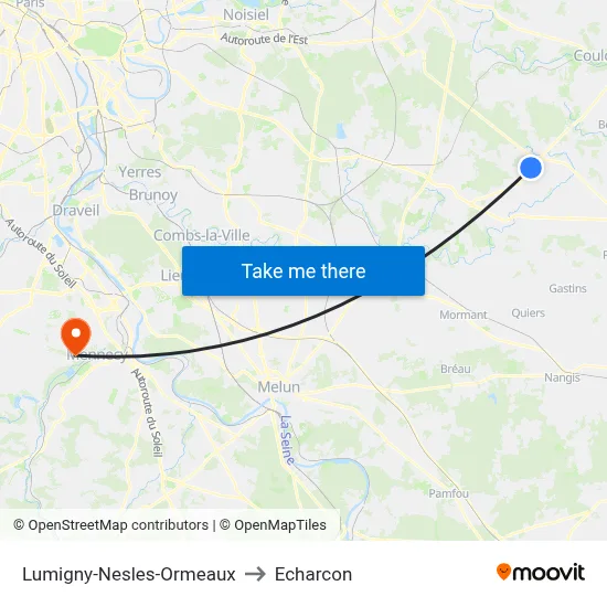 Lumigny-Nesles-Ormeaux to Echarcon map