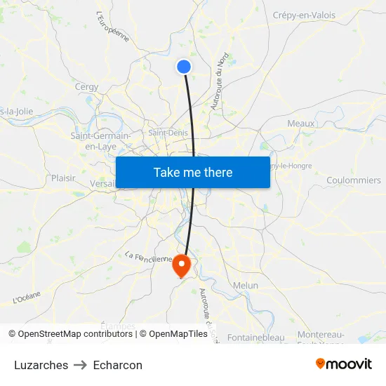 Luzarches to Echarcon map