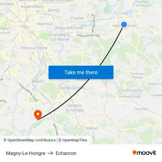 Magny-Le-Hongre to Echarcon map