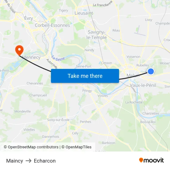 Maincy to Echarcon map