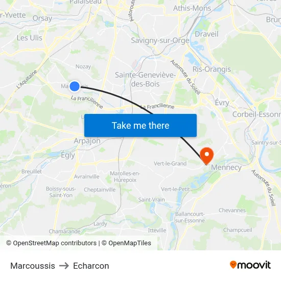 Marcoussis to Echarcon map