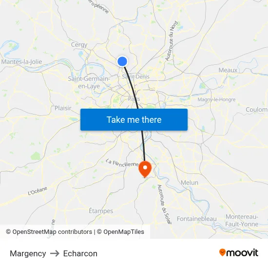 Margency to Echarcon map