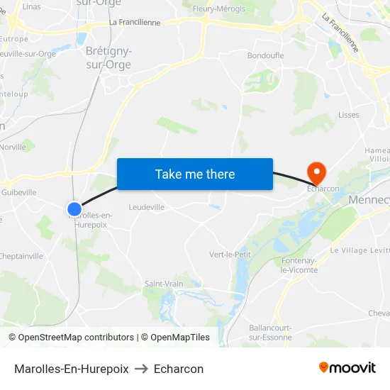 Marolles-En-Hurepoix to Echarcon map