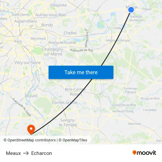 Meaux to Echarcon map