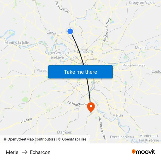 Meriel to Echarcon map