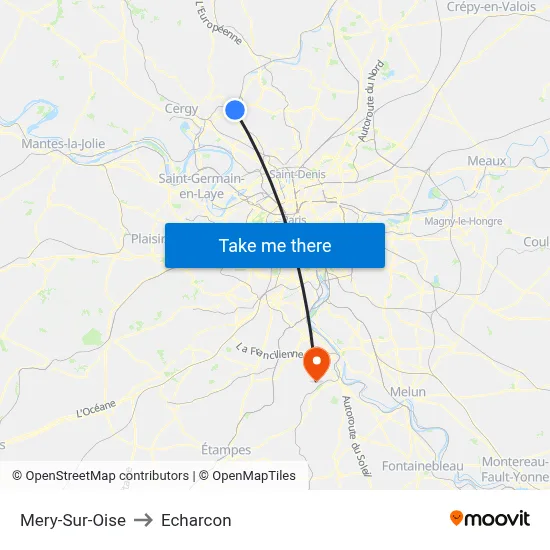 Mery-Sur-Oise to Echarcon map
