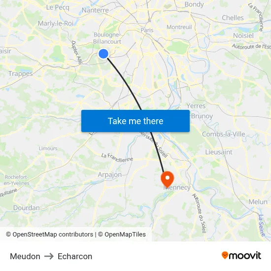 Meudon to Echarcon map