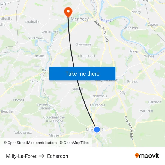 Milly-La-Foret to Echarcon map