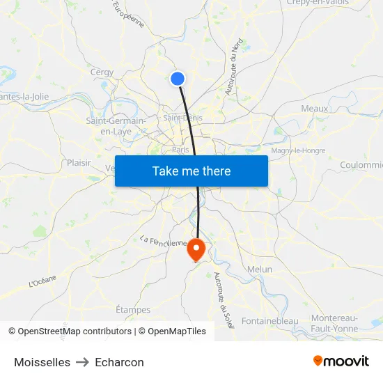 Moisselles to Echarcon map