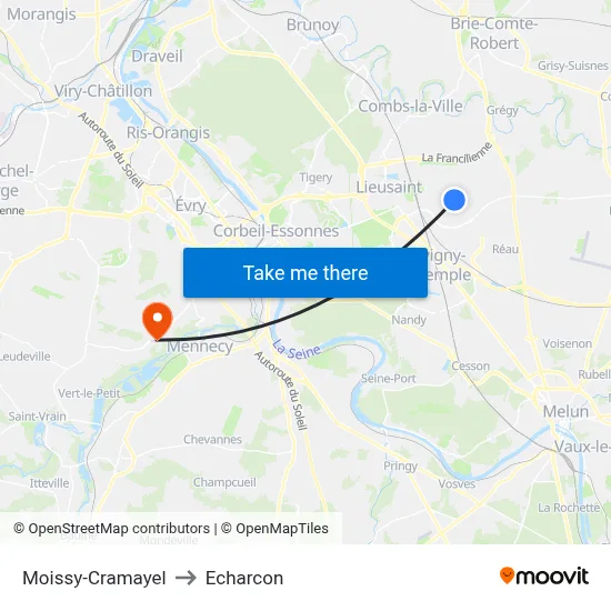 Moissy-Cramayel to Echarcon map