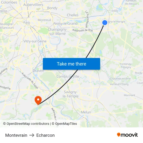 Montevrain to Echarcon map