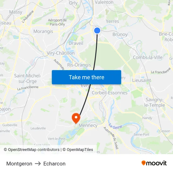 Montgeron to Echarcon map