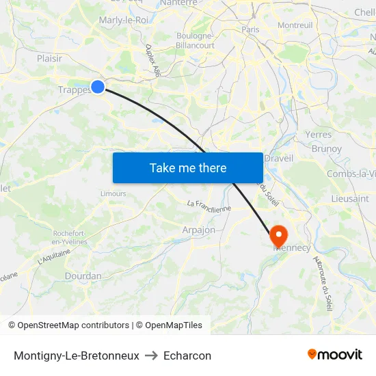 Montigny-Le-Bretonneux to Echarcon map