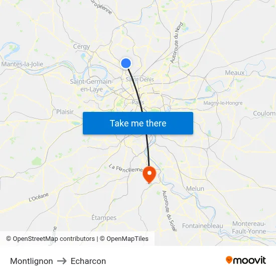 Montlignon to Echarcon map