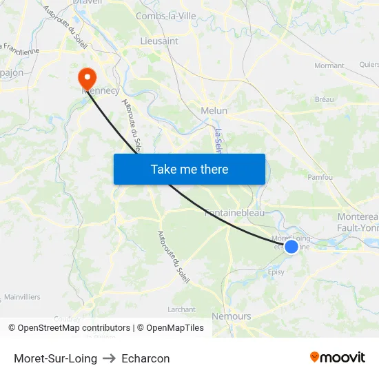 Moret-Sur-Loing to Echarcon map