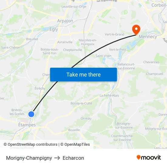 Morigny-Champigny to Echarcon map