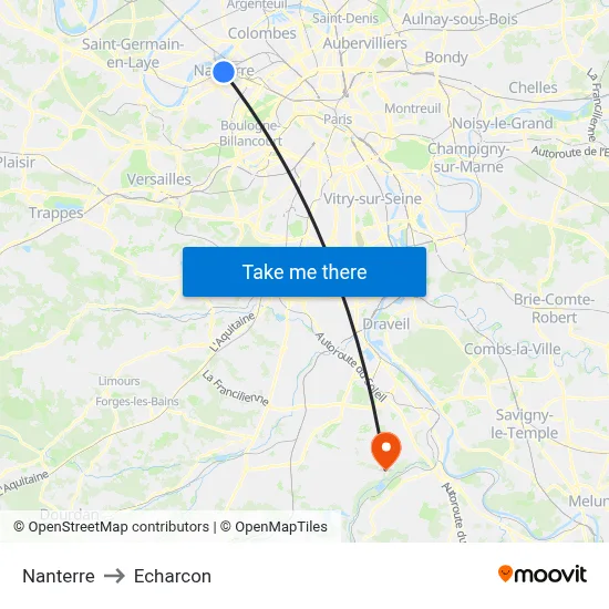 Nanterre to Echarcon map