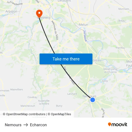 Nemours to Echarcon map