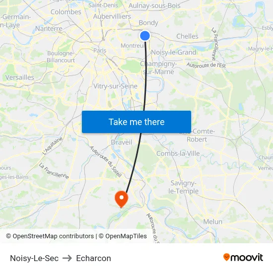 Noisy-Le-Sec to Echarcon map
