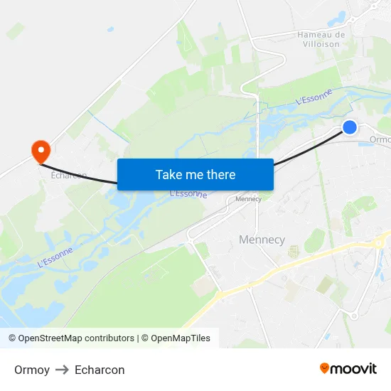 Ormoy to Echarcon map