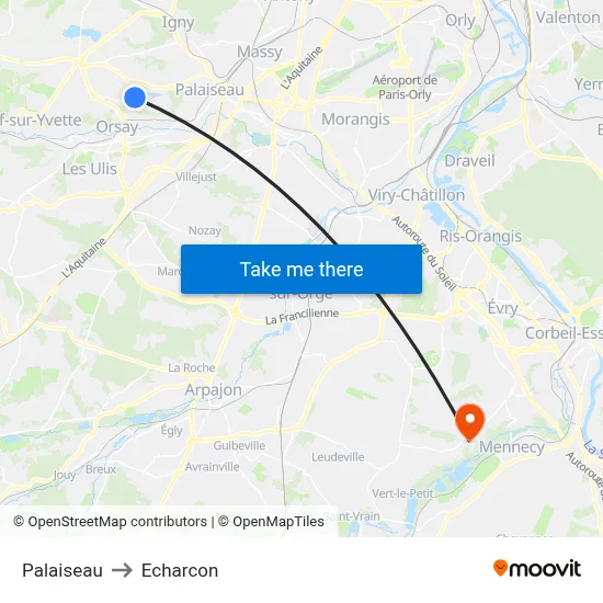 Palaiseau to Echarcon map