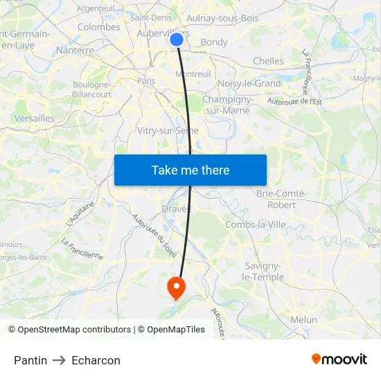 Pantin to Echarcon map
