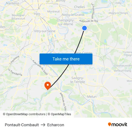 Pontault-Combault to Echarcon map