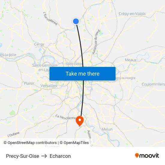 Precy-Sur-Oise to Echarcon map