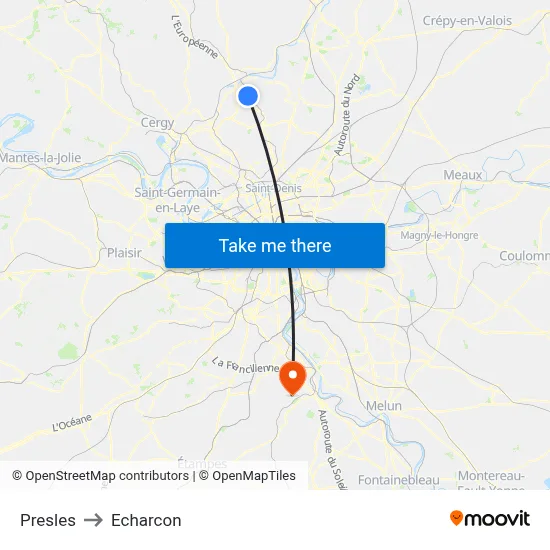Presles to Echarcon map