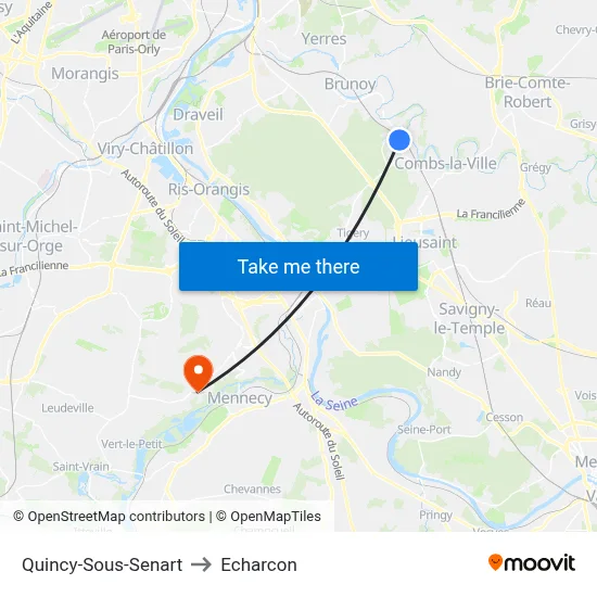 Quincy-Sous-Senart to Echarcon map