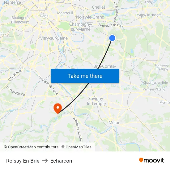 Roissy-En-Brie to Echarcon map