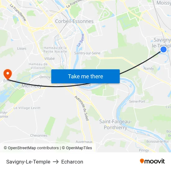 Savigny-Le-Temple to Echarcon map