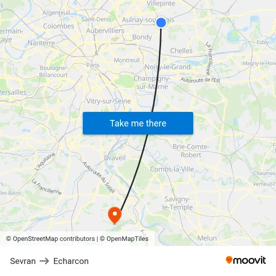 Sevran to Echarcon map