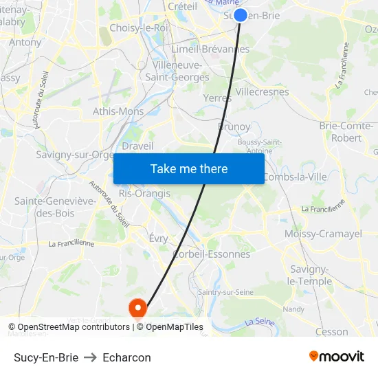 Sucy-En-Brie to Echarcon map