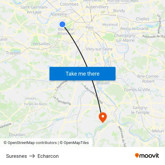 Suresnes to Echarcon map