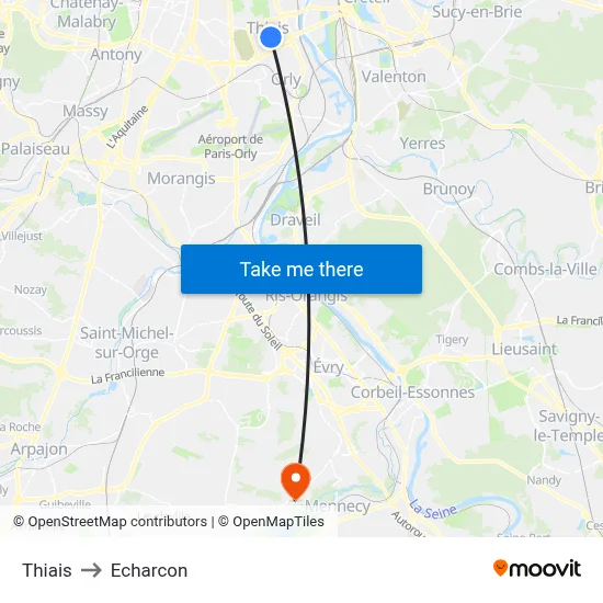 Thiais to Echarcon map