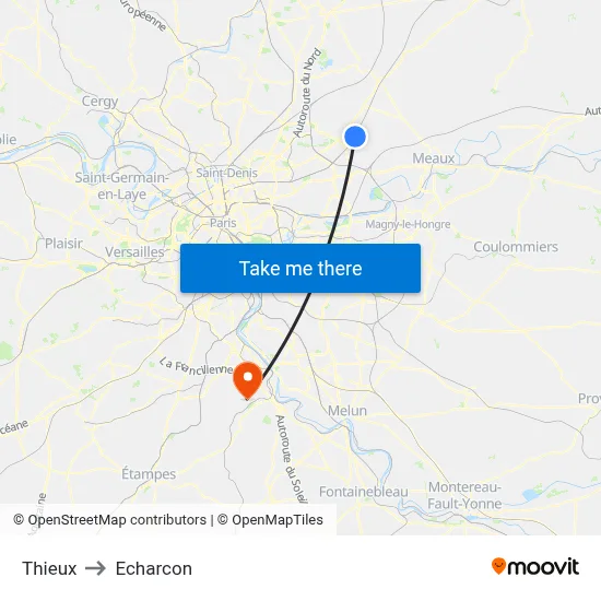 Thieux to Echarcon map