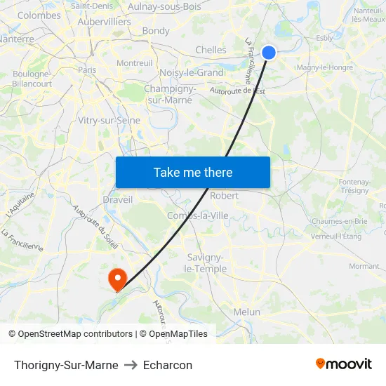 Thorigny-Sur-Marne to Echarcon map