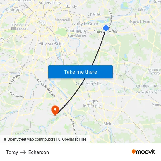 Torcy to Echarcon map