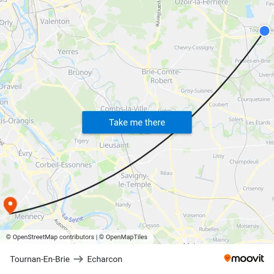 Tournan-En-Brie to Echarcon map