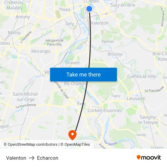 Valenton to Echarcon map