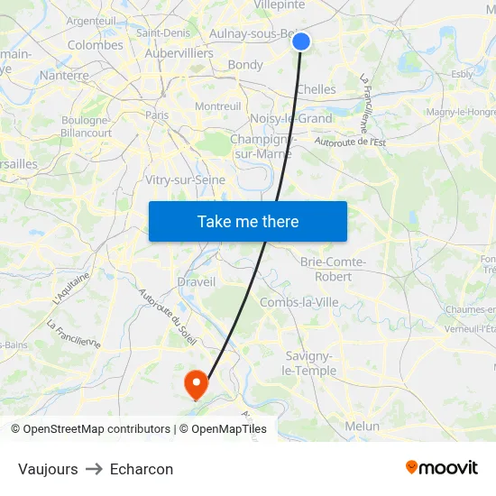 Vaujours to Echarcon map